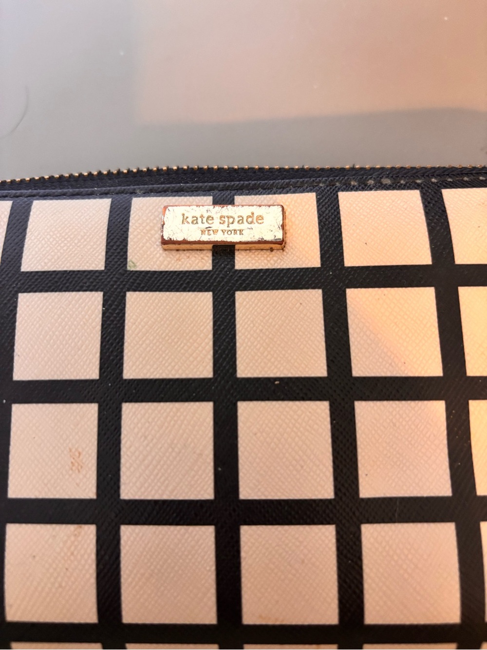 kate spade Cream and Black Grid Zip-Around Wallet - Picture 2 of 6